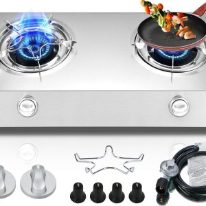 Propane Stove 2 Burner Auto Ignition Propane Burner 26000 BTU Gas Stove with CSA LPG Hose for Outdoor, Emergency