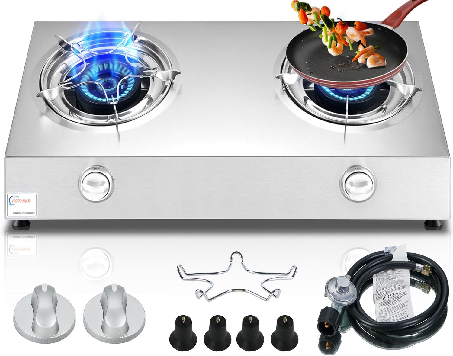 Propane Stove 2 Burner Auto Ignition Propane Burner 26000 BTU Gas Stove with CSA LPG Hose for Outdoor, Emergency