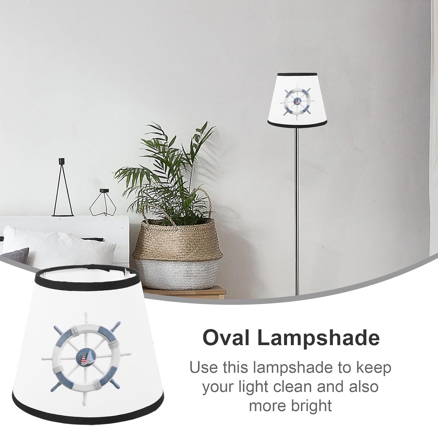 Angoily Fabric Lamp Shade, Barrel Light Cover, Nautical Wheel Pattern Lamp Shade, Chandelier, Cloth Lampshade, Light Bulb Guard Cage for Chandelier Bedside Table Floor Lamp - Image 7