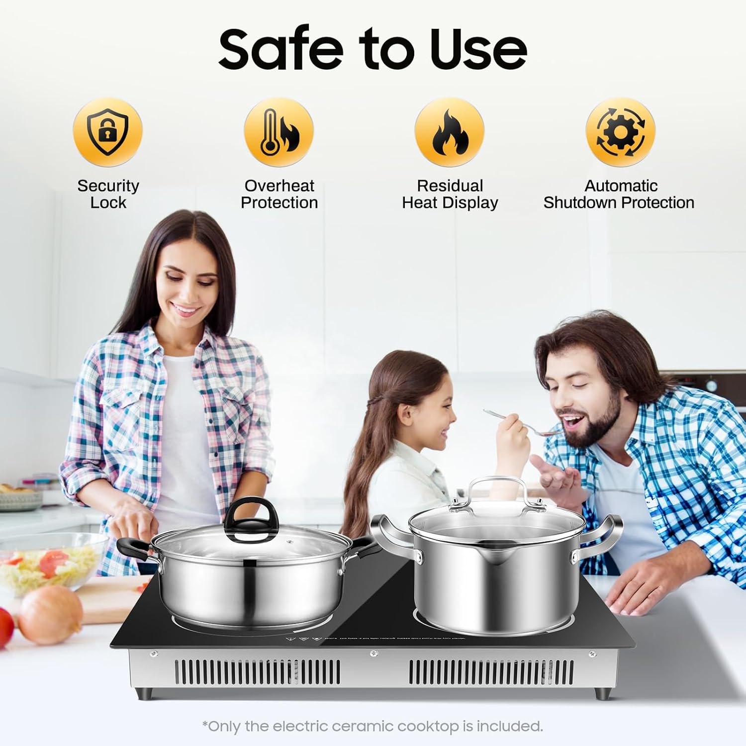 4 Burners Electric Stove Top, 3000W Portable Cooktop Desktop and Embedded Intelligent Control Cooktop Sensor Touch with Kid Safety Lock and 9 Heating Level for Kitchens Cabins Snack Bars Etc - Image 6