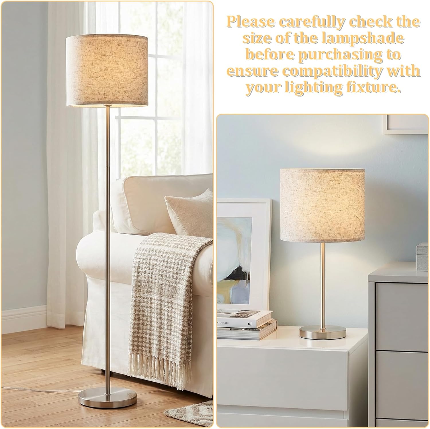 Drum Lamp Shades for Table Lamps, 13" Top X 13" Bottom X 10" High Large Lamp Shades Floor Lamps Shade Beige Modern Fabric Lampshade Spider, Harp Holders Included, Easy Assembly - Image 7