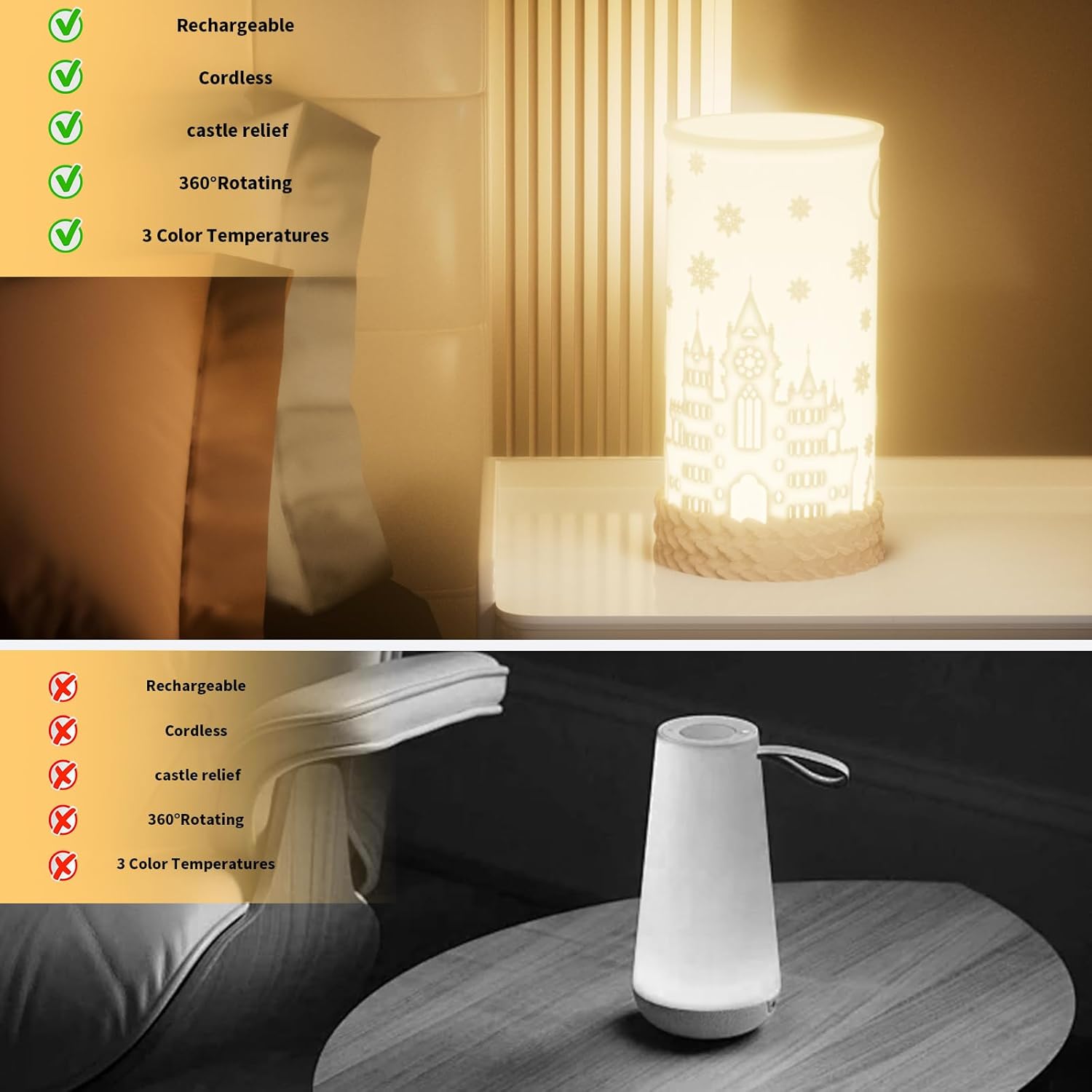 Touch Control Bedside Table Lamp for Christmas, 3 Color Temperatures Desk Lamp for Bedroom Nightstand, Rotatable Lampshade Rechargeable Ambience Lamp with USB C Charging - Image 7