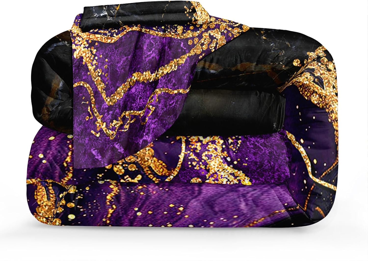 Black Gold Comforter Set Purple Marble Bedding Set King Size Black Marble Stone Abstract Artwork Bedroom Decor Black Marble Comforter Sets for All Season - Image 7
