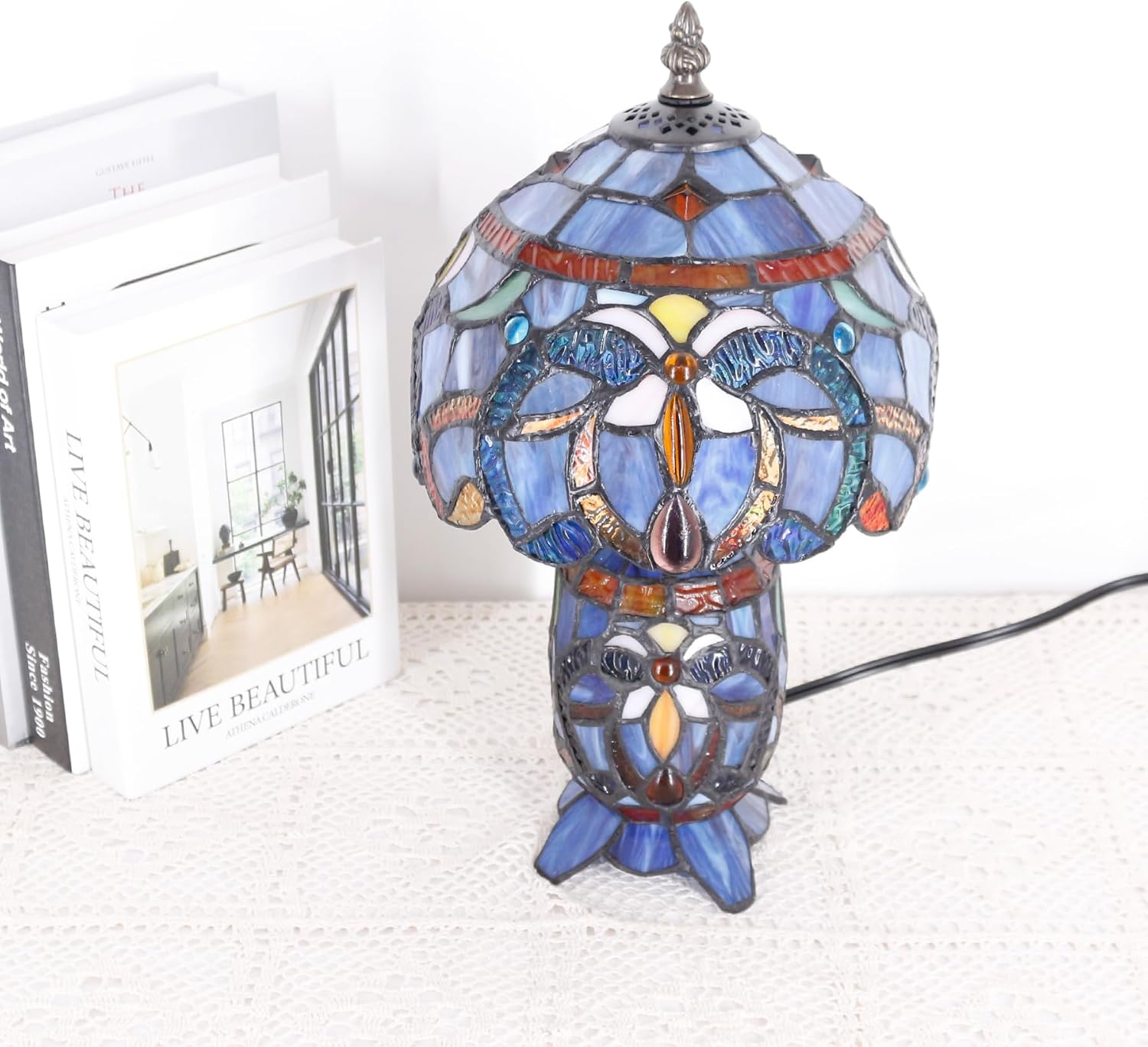 Small Tiffany Lampshade Replacement Only Stained Glass Style Lamp Shade 8 Inch Fit for Table Desk Lamp, Pendant Ceiling Light Fixture (Blue Purple) - Image 7