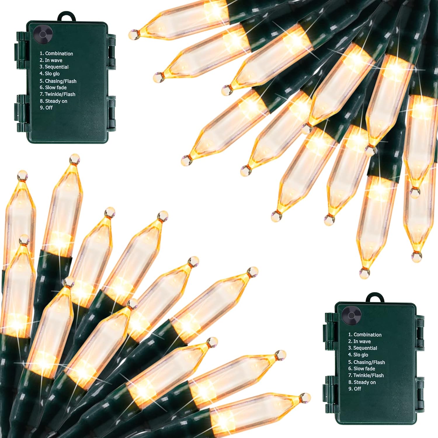 Brightown Battery Operated Christmas Lights 2 Pack 18 Feet 50 LED Clear Mini String Lights with 8 Modes Waterproof Tree Lights for Xmas Outdoor Indoor Holiday Party Garden Decor, Warm White