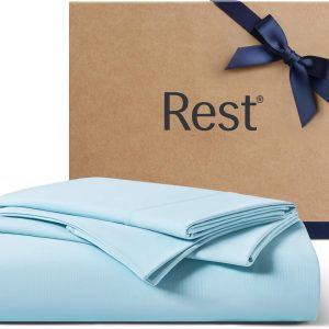 REST® Evercool®+ Starter Sheet Set, Queen, Light Blue, Breathable Bed Sheets for Hot Sleeper and Night Sweats, with Pillowcases, Ionic+ Self-Cleaning Silver Yarn for Sensitive Skin, 3PCS No Flat Sheet