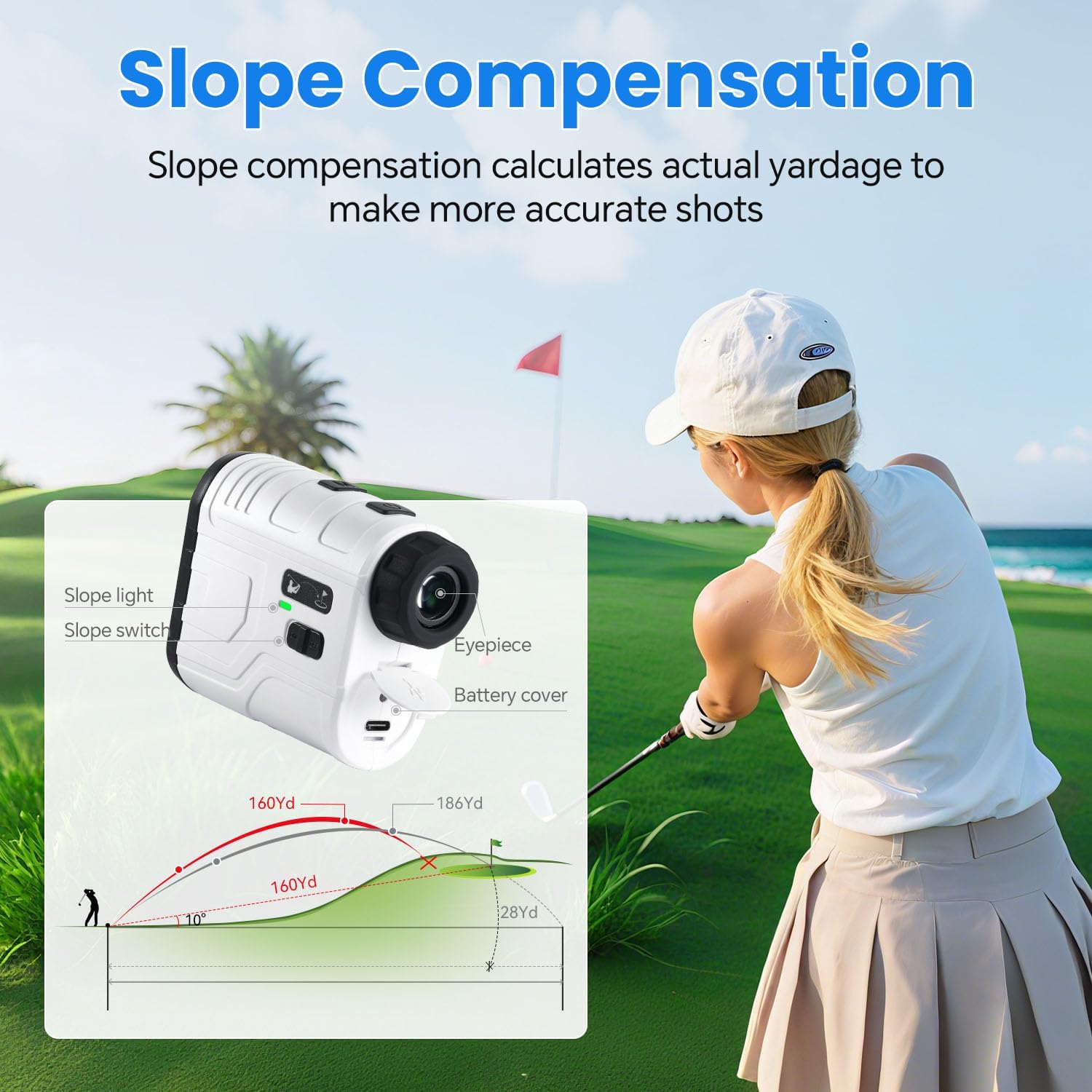 1200Yards Range Finder Golf with Slope, 7X Magnification Range Finder, Lightweight Portable Rechargeable Rangefinder, Flag Lock Vibration, Switch for Legal, Range Finders for Hunt/Golf Accessory - Image 3