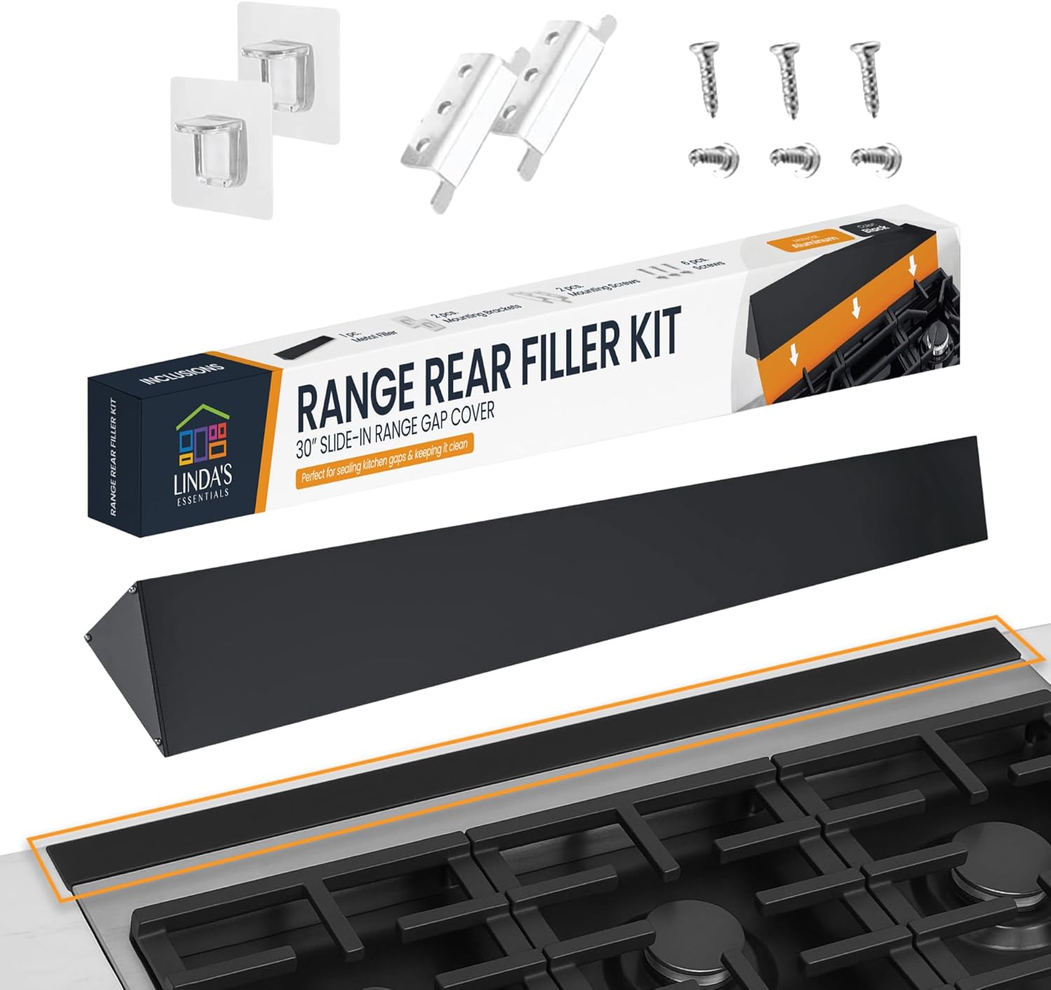 30” Slide In Range Gap Filler Kit, Slide-In Range Rear Gap Filler & Range Trim Kit, Universal Stove Gap Cover Between Stove and Wall Guard, Aluminum Cooktop Trim Kit for Whirlpool & Most Brands, Black