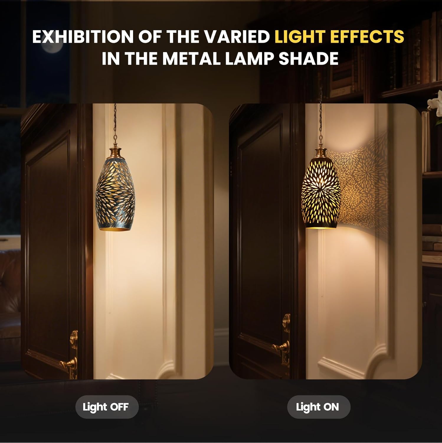 Pendant Light Shade Replacement, Metal Lampshade with 1-5/8" Fitter, 7.8" Height and 4.7" Diameter Etched Hollowed Lamp Shade, Antique Bronze Oval Shaped Cover for Chandelier Pendant Light Wall Lamp - Image 6