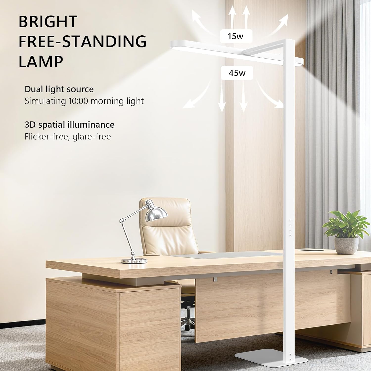 73" LED Floor Lamp, Full Spectrum Eye-Care Reading Floor Lamps, 60W Dimmable Standing Light,4300LM Natural Bright Floor lamp for Living Room, Bedroom, Office, Study Room, Ra97, 4000K - Image 7