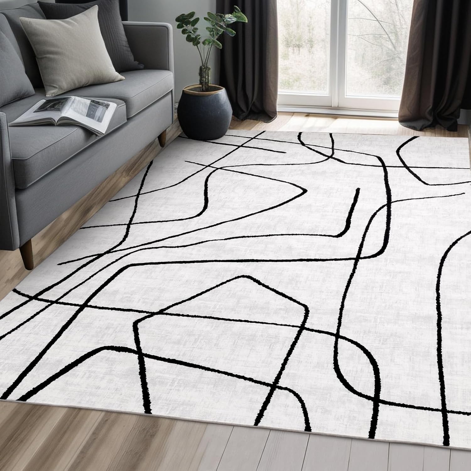 YIHOUSE Abstract 6'x9' Black and White Rug- Washable Area Rug for Living Room Bedroom, Large Modern Non-Slip Ultra-Thin Rug Home Decor,Abstract,6x9ft - Image 3