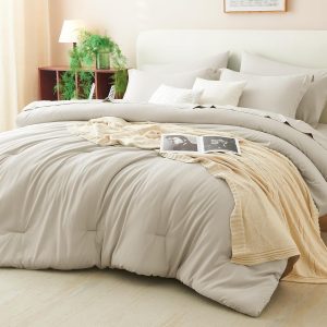 CozyLux Queen Comforter Set Beige, 7 Pieces Bed in a Bag Soft Bedding Comforter Set with Sheets, All Season Boho 7PC Bed Sets with Comforter, Fitted Sheets, Flat Sheets, Pillow Shams and Pillowcases