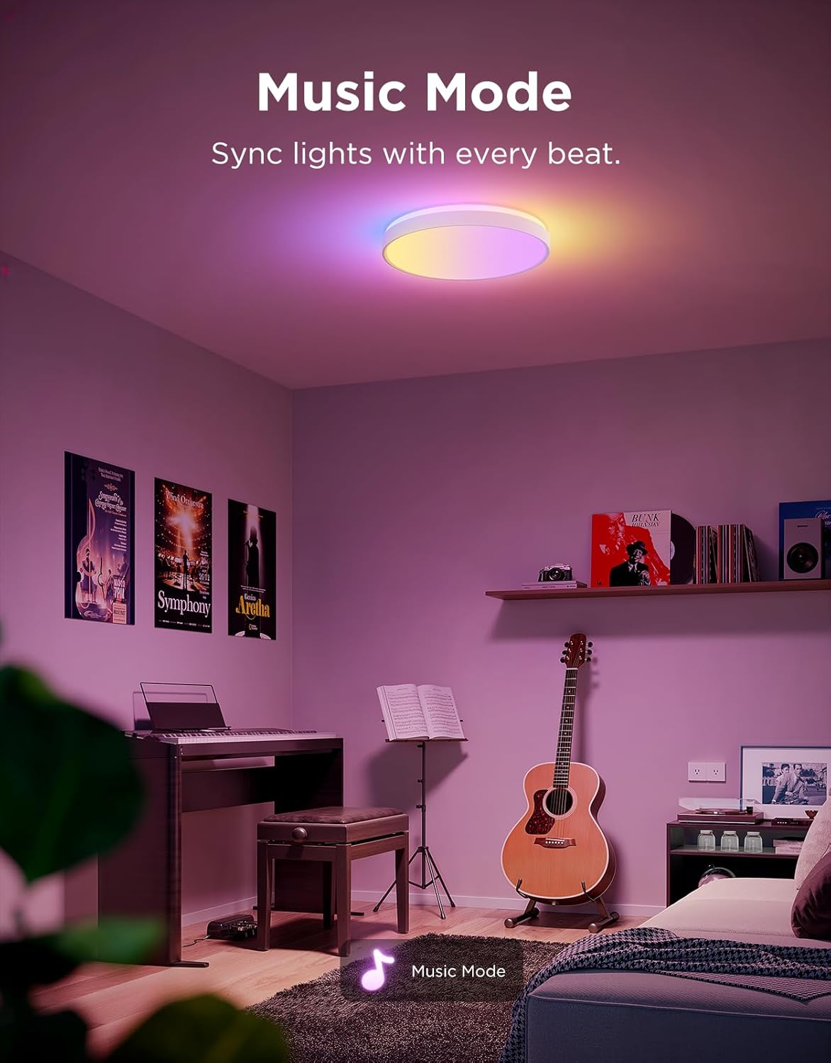 Govee Smart Ceiling Light 4300LM, RGBIC LED Ceiling Light Fixture Works with Matter, Flush Mount Light Fixture, DIY Colors, 2700K-6500K Dimmable for Bedroom, Living Room, 15 Inch, 1 Pack - Image 6