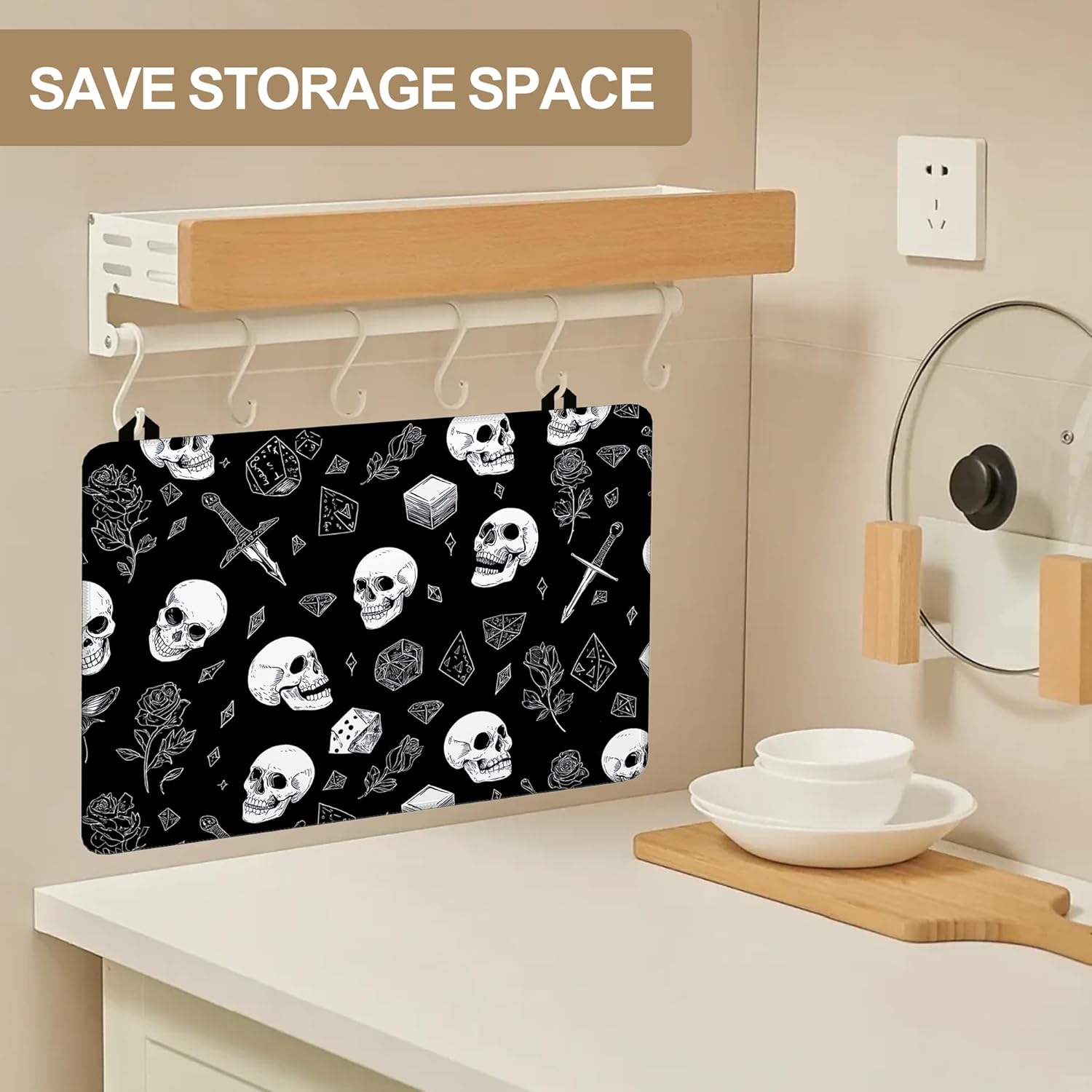 Electric Stove Top Cover Protector,Skull Head Rose Heat Resistant Glass Top Stove Oven Induction Cooktop Mat with Rubber for Kitchen Top Covers 28.5'' x 20.5'' - Image 3