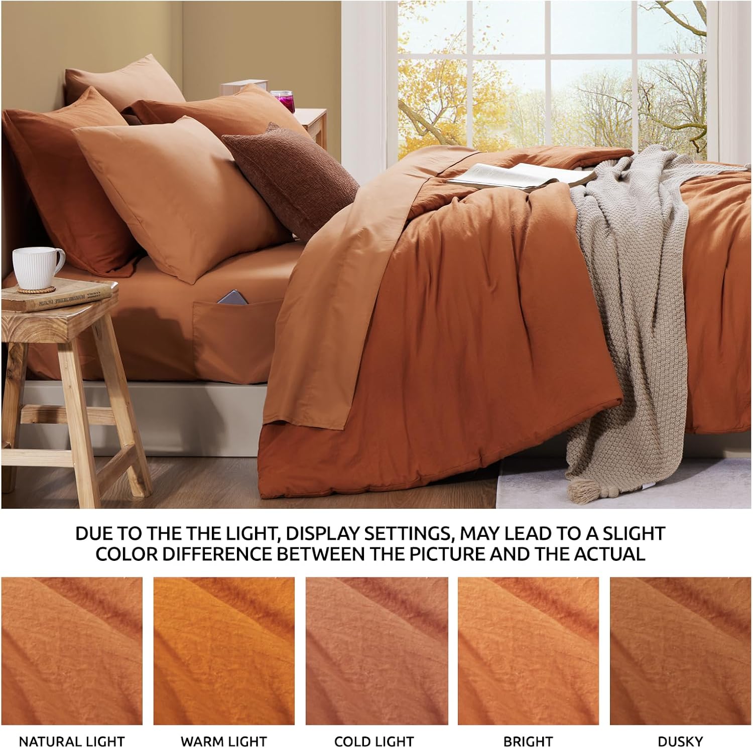 WRENSONGE Queen Comforter Set- 7 Pieces Soft Burnt Orange Bed in a Bag with Fitted Sheet, Flat Sheet, 2 Shams, and 2 Pillowcases-Warm Bed Sets Fall Comforter for All Seasons - Image 7
