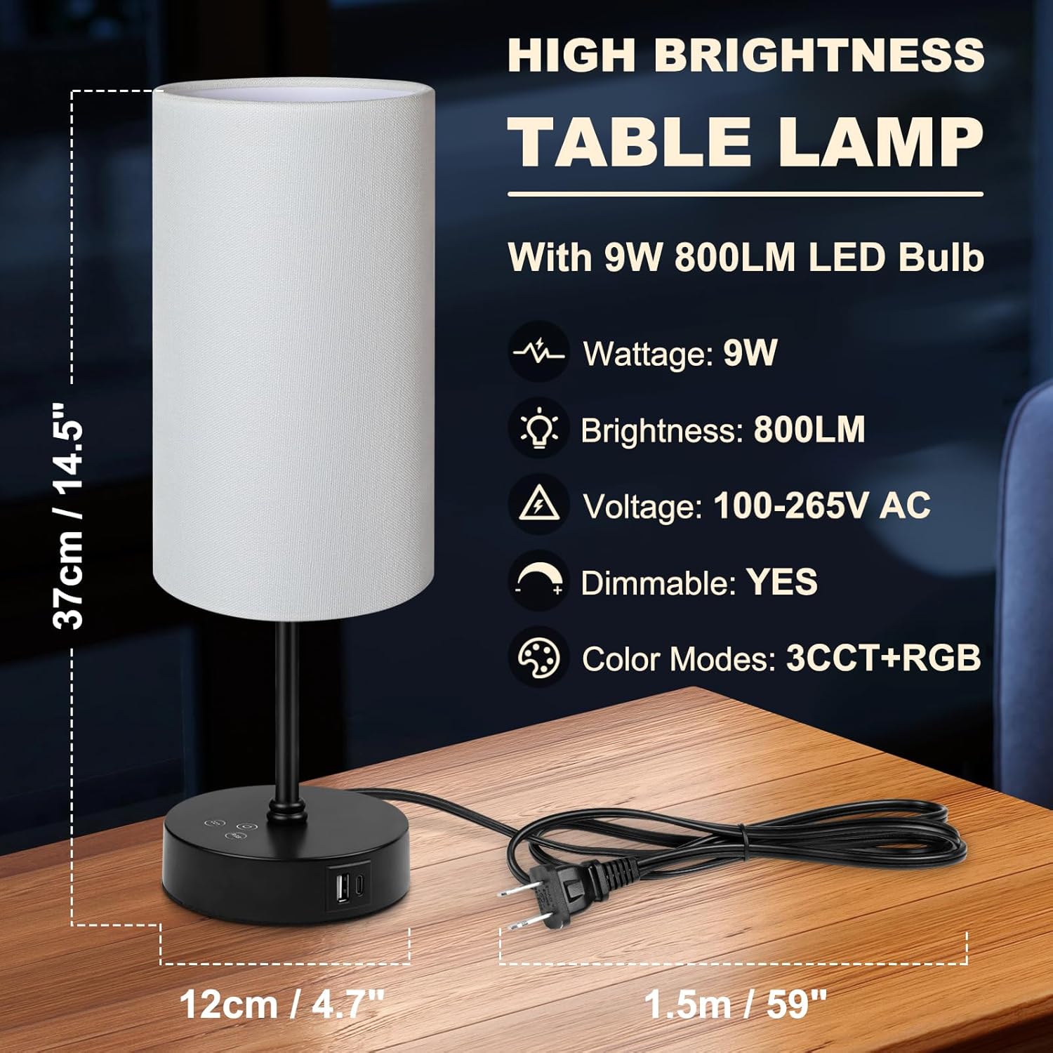 Unicozin Small Table Lamp, 3 CCT 3000K/4500K/6500K & RGB Color Changing, Stepless Dimmable Bedside Lamp for Reading, Touch Control Ambience Nightstand Light for Home Decor Party, Cream Shade - Image 6