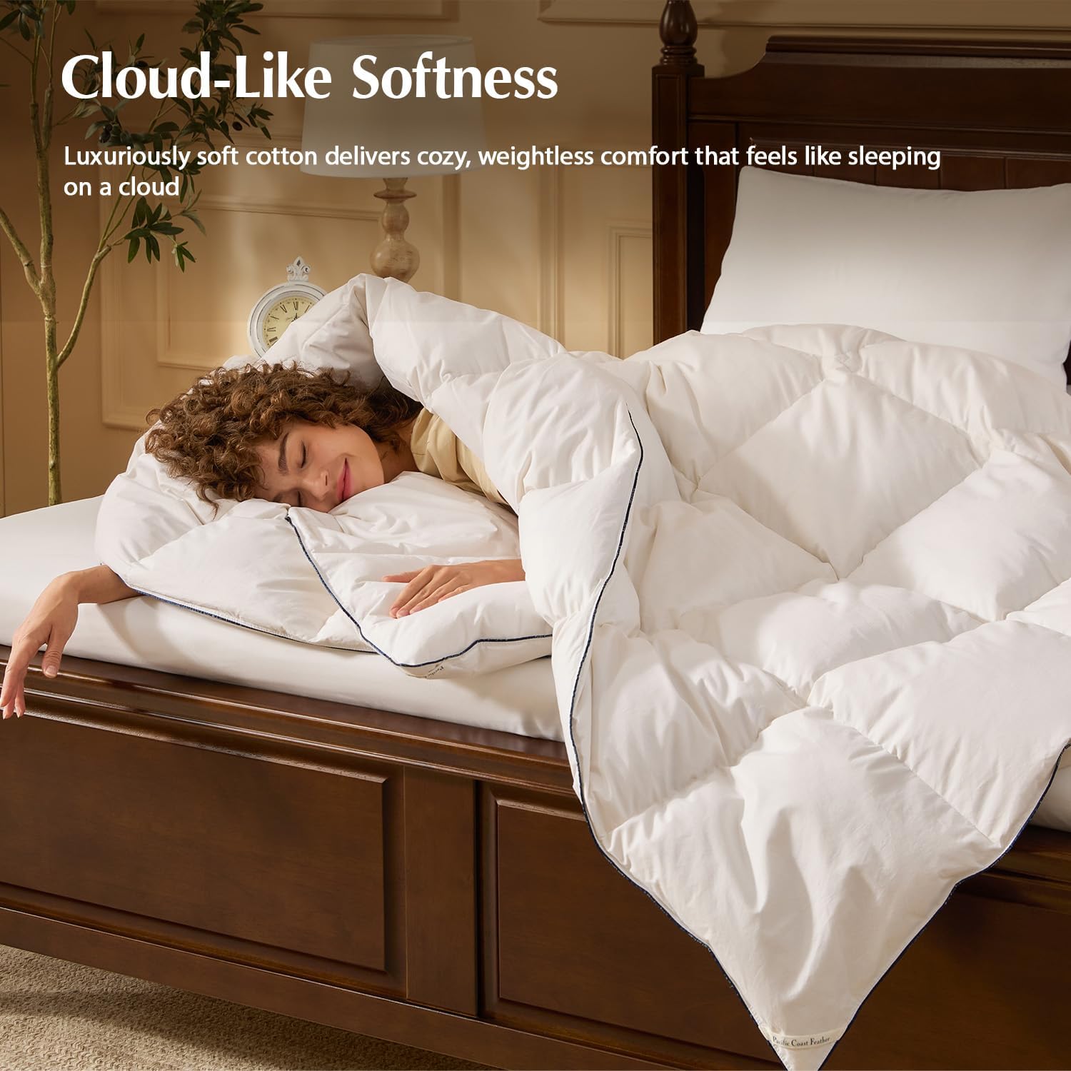Pacific Coast Goose Feather Down Comforters King Size, 100% Cotton Extra Fluffy White Duvet Insert, Soft, Breathable, All Season Hotel Luxury Bedding Comforters, 8 Corner & Center Loops (106"x90") - Image 2