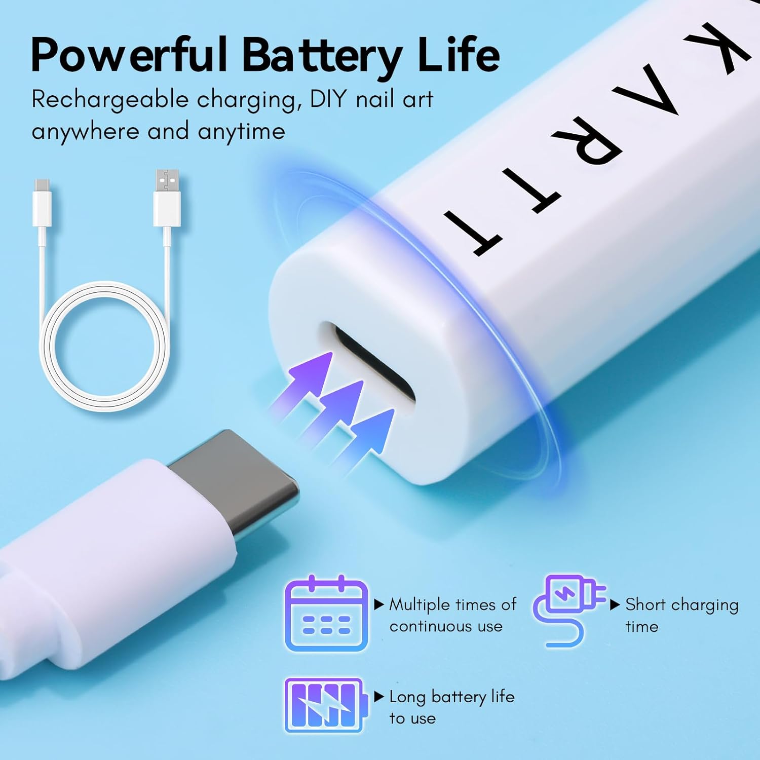 Makartt UV Light for Gel Nails: Handheld Mini Flash Cure Lamp Portable Lumière Nail Dryer for Curing Gel Polish Nail Glue Rechargeable USB Nail Light with LCD 2 Timer for Fast Drying Home Salon Use - Image 6