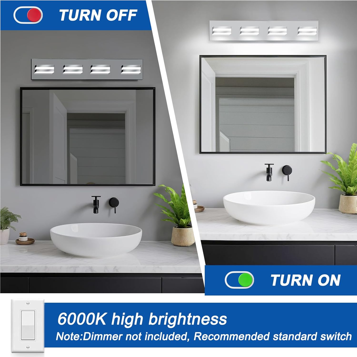 IZORRO LED Modern Bathroom Lights Fixtures(4-Light,Dimmable),Chrome Acrylic Wall Lighting,Vanity Lights for Bathroom Over Mirror - 6000k 24In (No Assembly Required) - Image 4