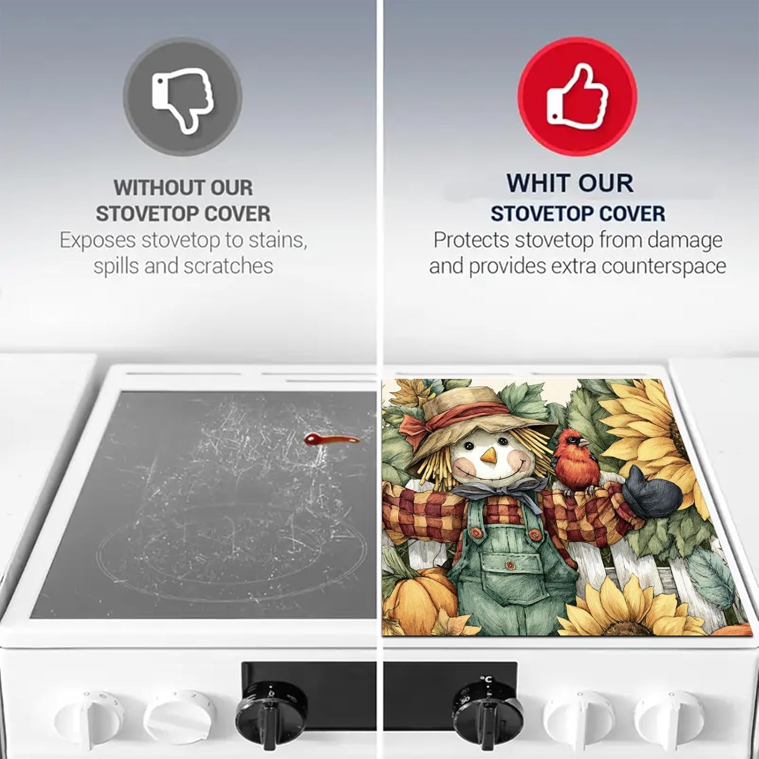 Stove Top Covers for Electric Stove 28x20 Inches Fall Scarecrow Sunflower Pumpkin Design Heat Resistant Cooktop Protector Countertop Cover Dish Drying Mat for Kitchen Autumn Harvest Decor - Image 9