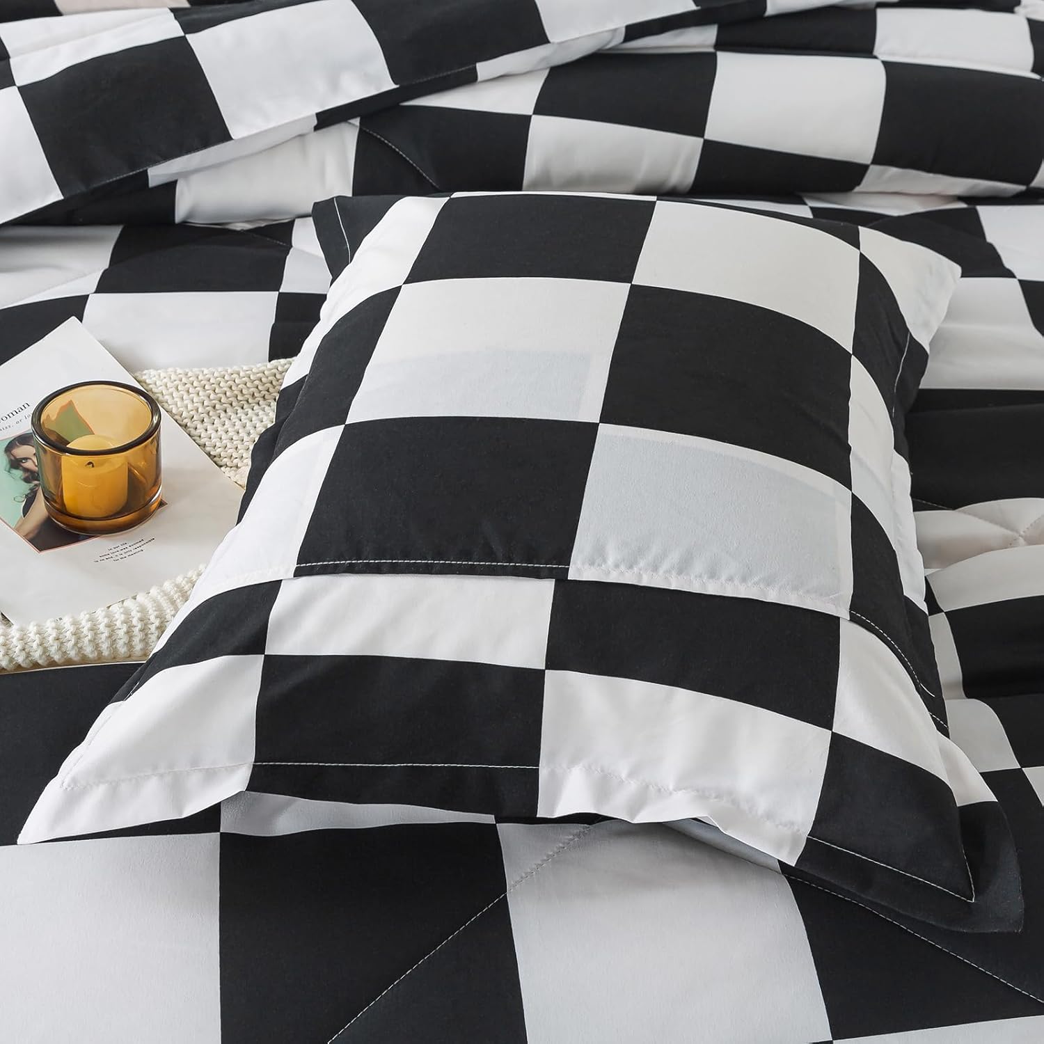 Caressma Black White Plaid Comforter Set, Buffalo Checkered Comforter Bedding Set Twin Size for All Seasons, Farmhouse Soft Microfiber Comforter with Pillowcase - Image 5
