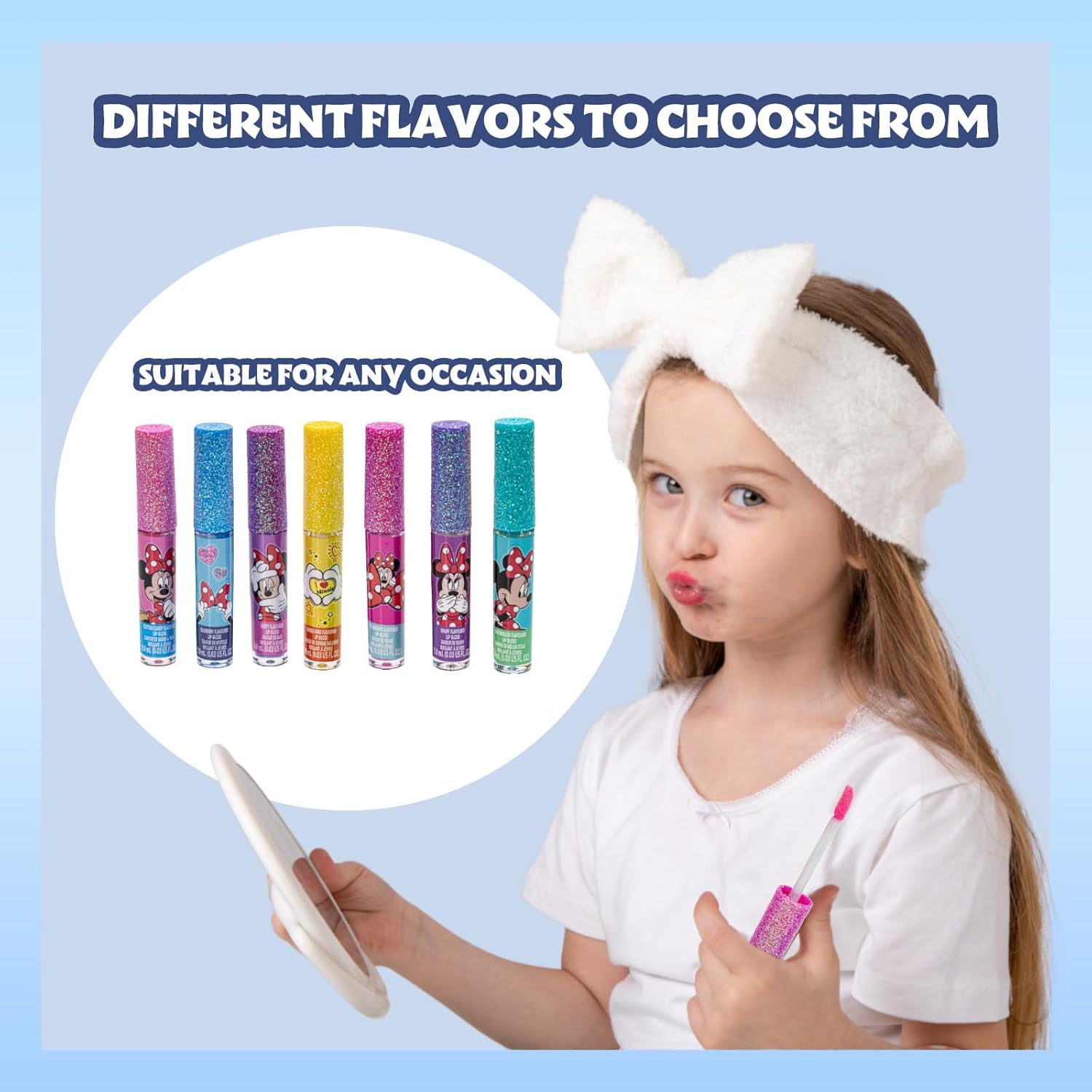 Disney Minnie Mouse 7 Piece Plant Based Lip Gloss, Girls Party Favors, First Makeup Set for Girl, Perfect for Parties, Sleepovers, and Birthday Gifts, Ages 3+, by Townley Girl - Image 4