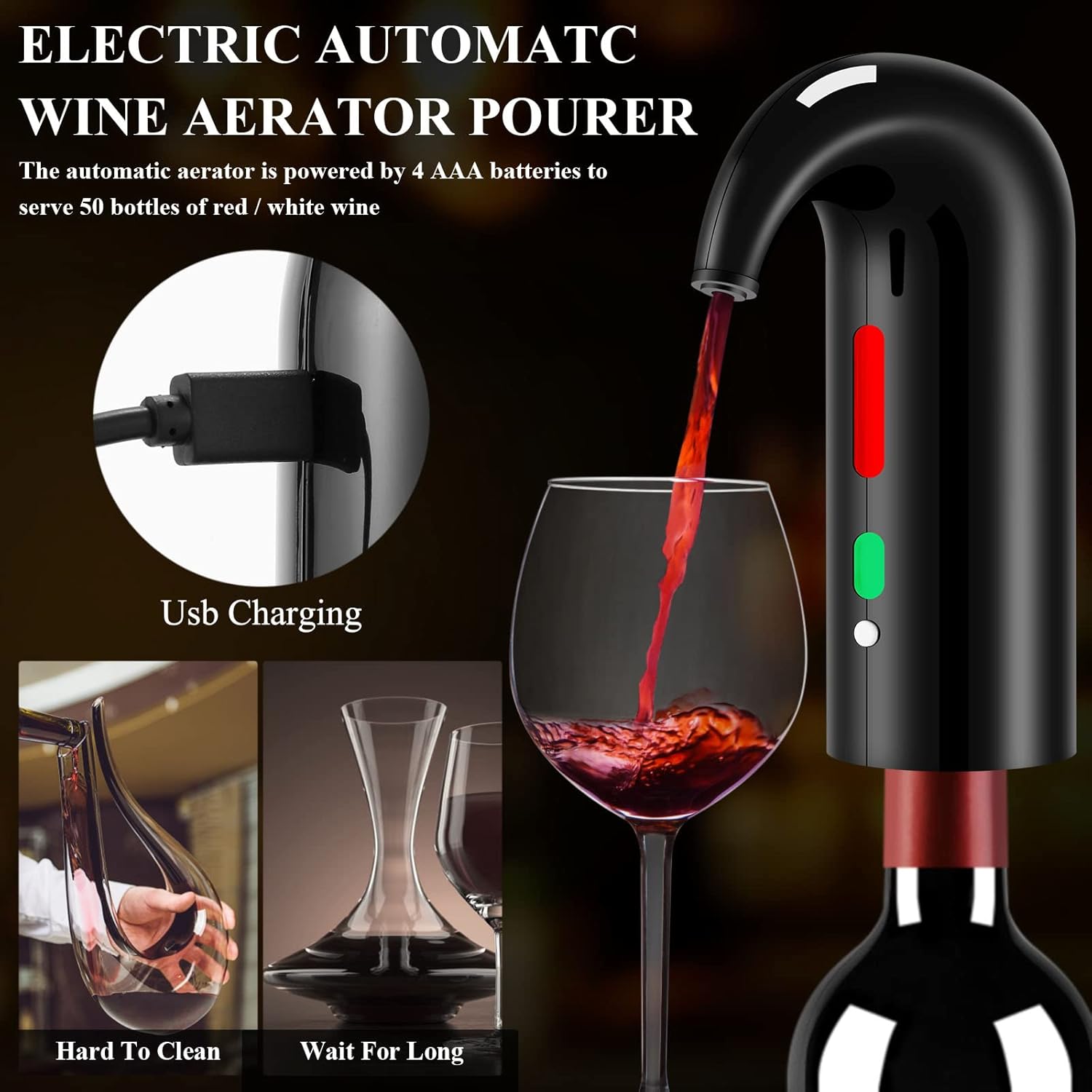 Wine Opener Christmas Day Gift Set with Electric Wine Bottle Opener, Wine Decanter&Wine Aerator and Pourer, wine stopper, Foil Cutter and EVA Storage Bag, Rechargeable and Automatic(Black) - Image 4
