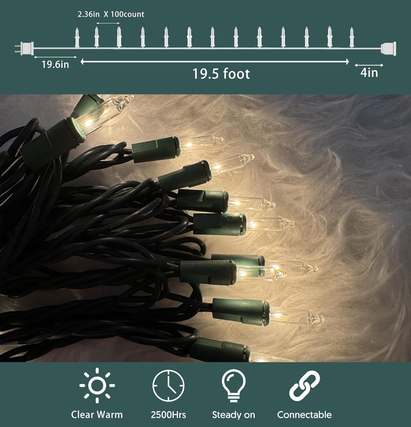 HISHINY Christmas Lights 100 Count Clear Christmas Tree Lights String with Green Wire for Outdoor Indoor Christmas Decorations Wedding Decorations Valentines Day Decor,UL Certified (21feet) - Image 2