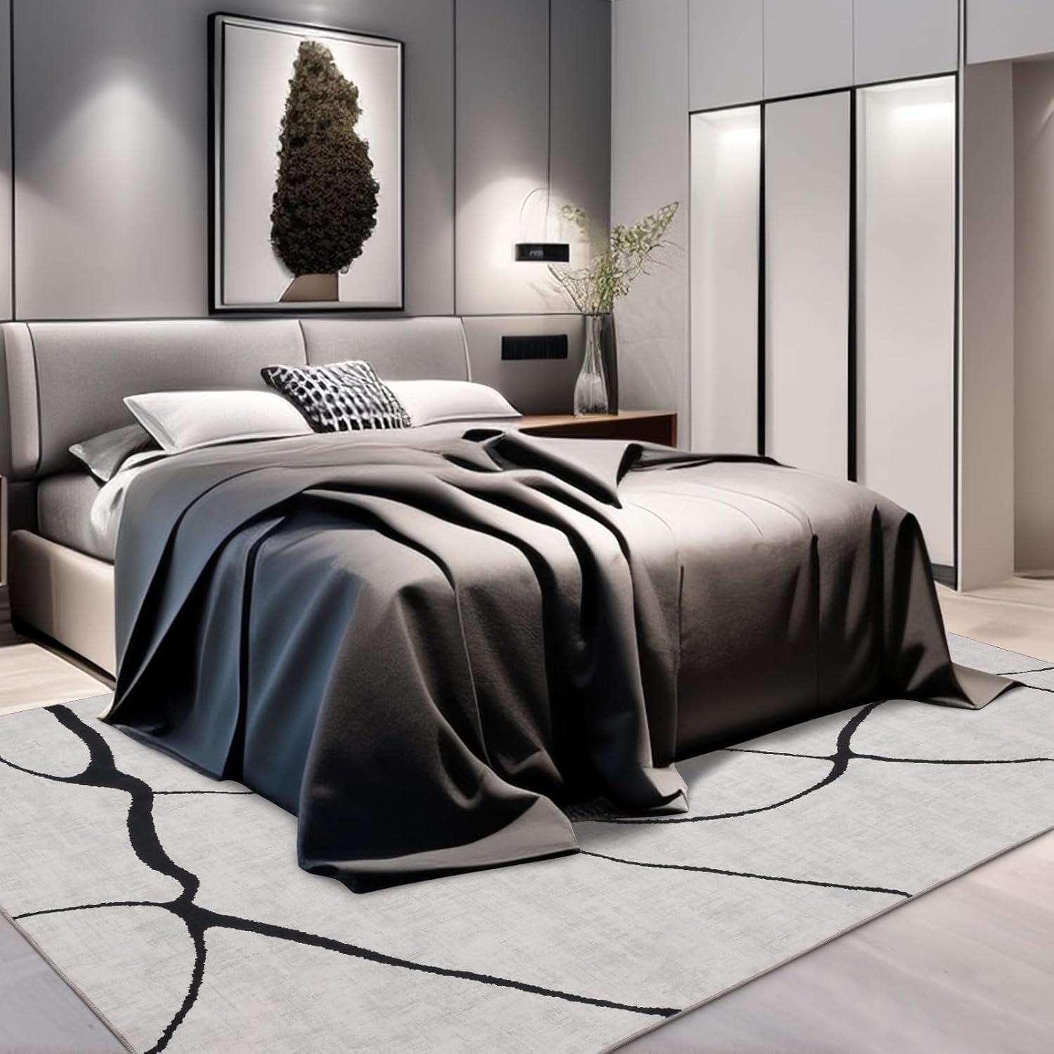 YIHOUSE Abstract 6'x9' Black and White Rug- Washable Area Rug for Living Room Bedroom, Large Modern Non-Slip Ultra-Thin Rug Home Decor,Warping,6x9ft - Image 7