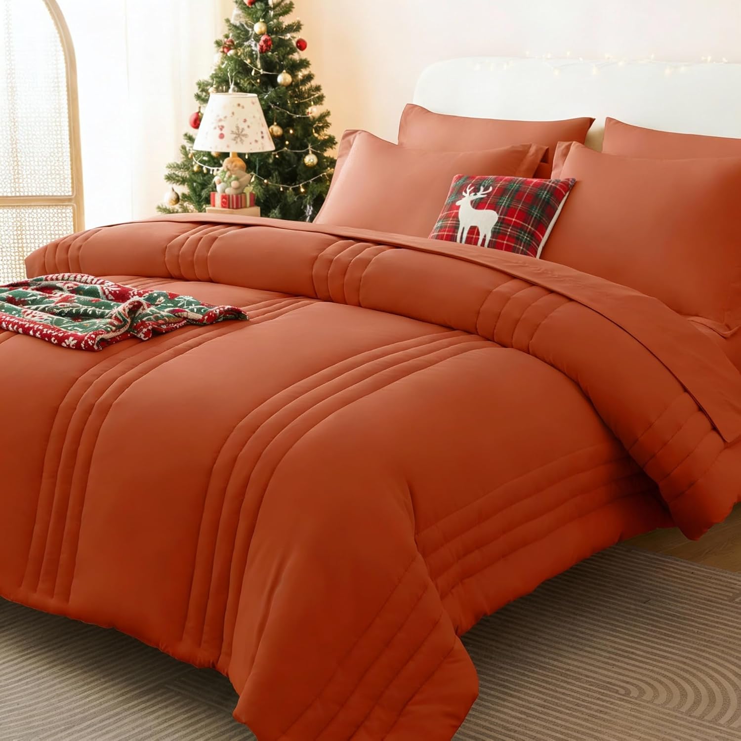 CozyLux Queen Size Comforter Sets – 7 Piece Bed in a Bag Terracotta Comforter Set with Sheets Queen Bed Set All Seasons, Bedding Set with Down Alternative Comforter, Sheets, Pillowcases & Shams