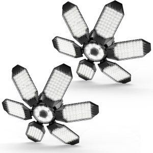 Garage Lights - 2Pack Super Bright 32000LM LED Garage Ceiling Light 6500K LED Shop Light w/ 6 Deformable Panels Screw in E26/E27 Socket Light Bulbs for Workshop Storage Warehouse Attic