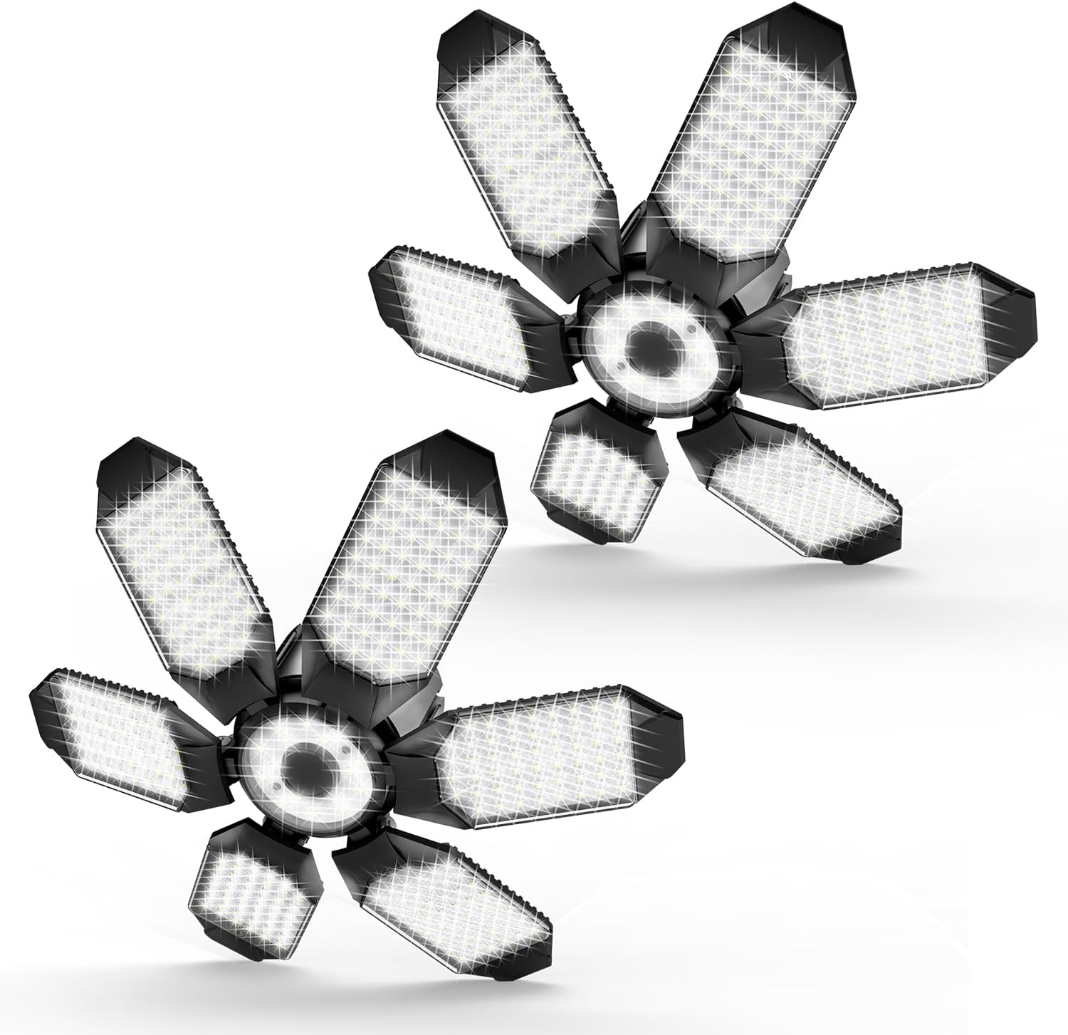 Garage Lights – 2Pack Super Bright 32000LM LED Garage Ceiling Light 6500K LED Shop Light w/ 6 Deformable Panels Screw in E26/E27 Socket Light Bulbs for Workshop Storage Warehouse Attic