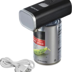 Proctor Silex Automatic Electric Can Opener, Hands Free Cordless Operation & USB Rechargeable, Self-Aligning, Cut Smooth Touch Lid Edges, Compact and Easy to Store, Black