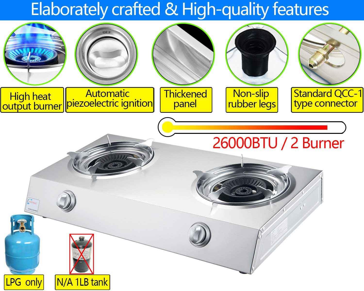 Propane Stove 2 Burner Auto Ignition Propane Burner 26000 BTU Gas Stove with CSA LPG Hose for Outdoor, Emergency - Image 5