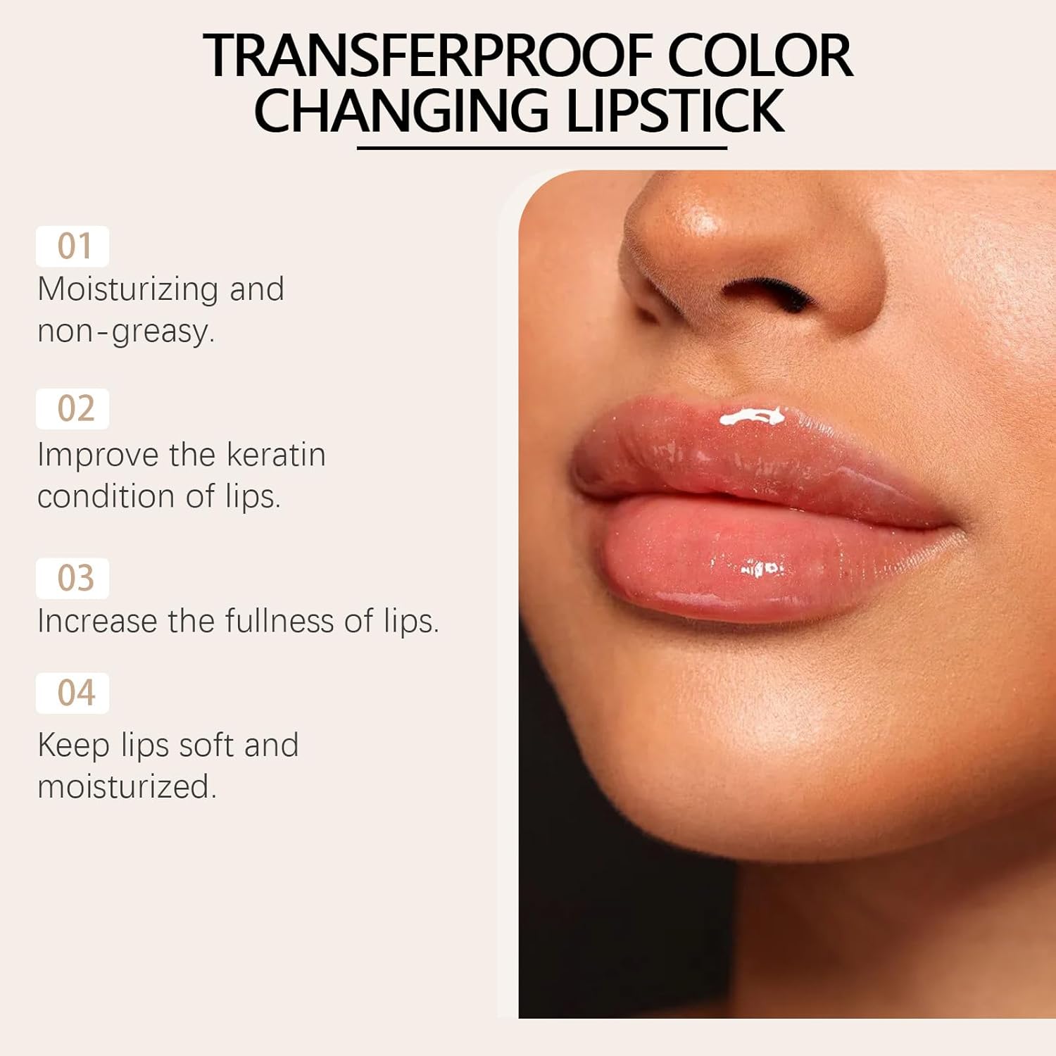 Transferproof Color Changing Lipstick,Gold Crystal Ph Lipstick Color Changing,Clear Lip stick That Changes Color,Long Lasting 24 Hours Moisturizing Glossy Shine Lip Gloss for Women (1pcs) - Image 4