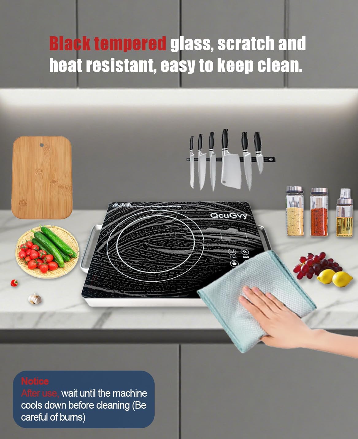 Portable Infrared Burner 3500 Electri Burner with 3 Hours Timer-Electric Hot Plate Touch Control Panel Adjustable Heating Power Glass Plate Electric Cooktop for Cooking (Black) - Image 6