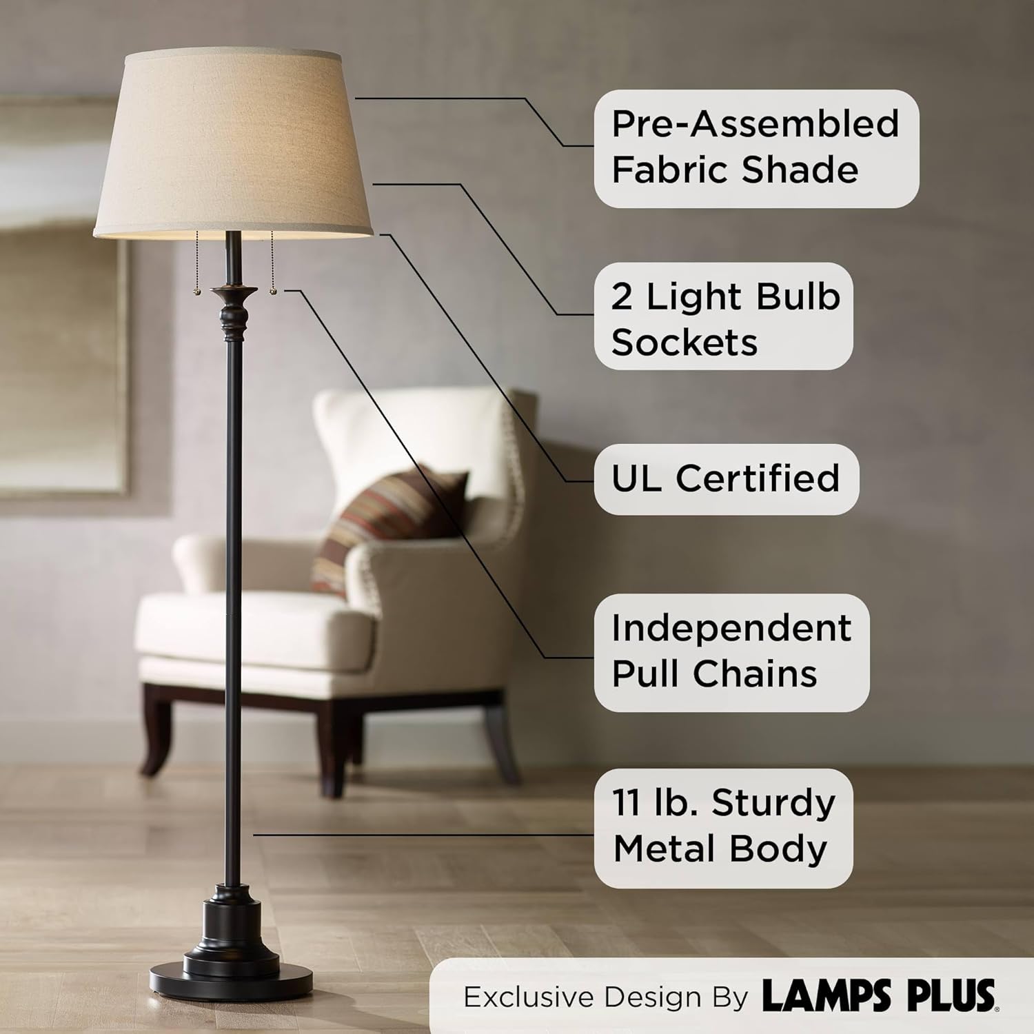 360 Lighting Spenser Traditional Floor Lamp Standing Exquisite 58" Tall Oiled Bronze Brown Metal Thin Column Off-White Linen Fabric Empire Shade for Living Room Reading House Bedroom Home - Image 3