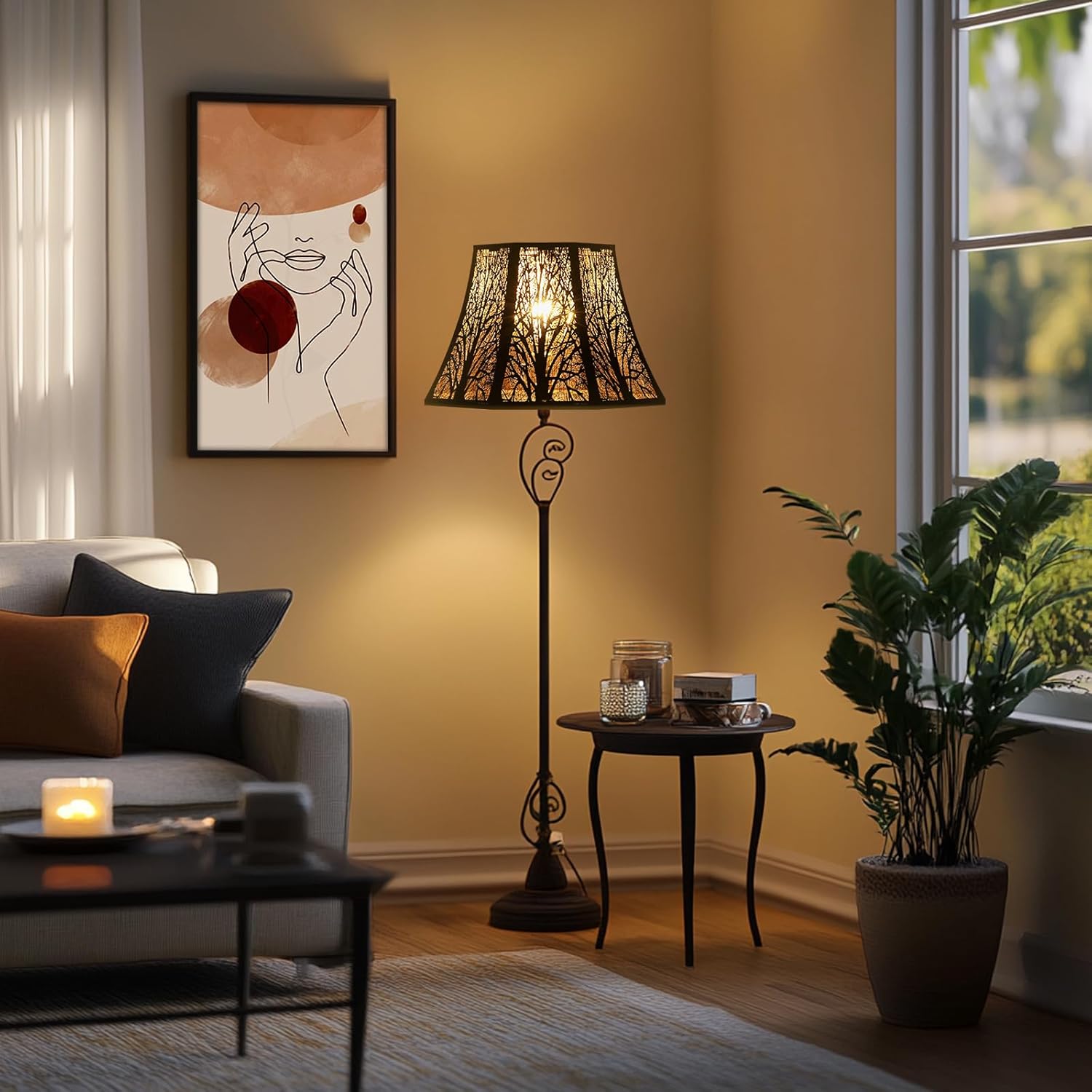 Etched Forest Metal Lampshade Outer Black Inner Gold 7.9 X 13.8 X 8.7 Inch ALUCSET Large Beveled Octagon Metal Lamp Shade Fits for Floor Lamp and Table Lamp Living Room Bedroom - Image 6