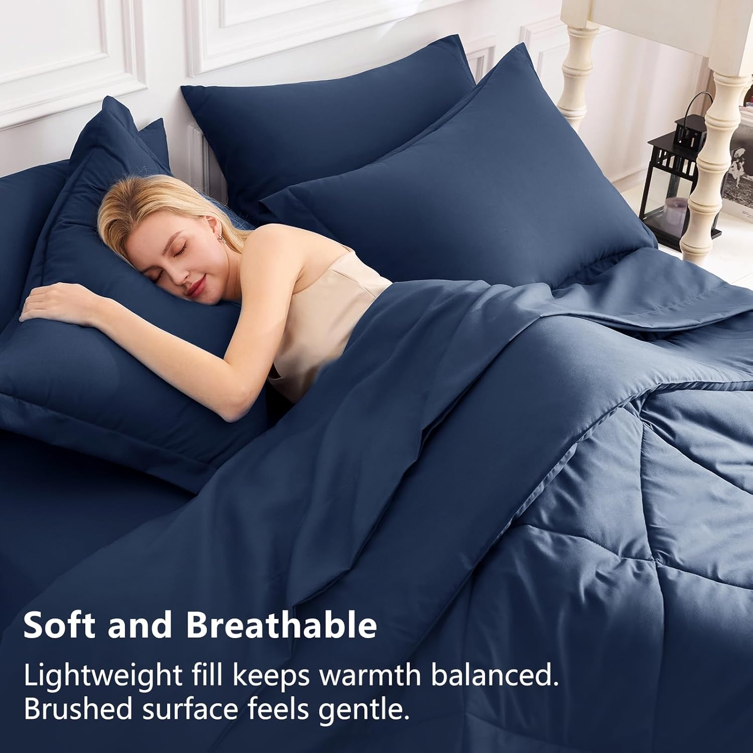 CozyLux Queen Comforter Set Navy Blue - Bed in a Bag Queen Size 7 Pieces, Luxury Soft Bed Set for All Seasons, Bedding Set with Down Alternative Comforter, Sheets, Pillowcases & Shams - Image 3