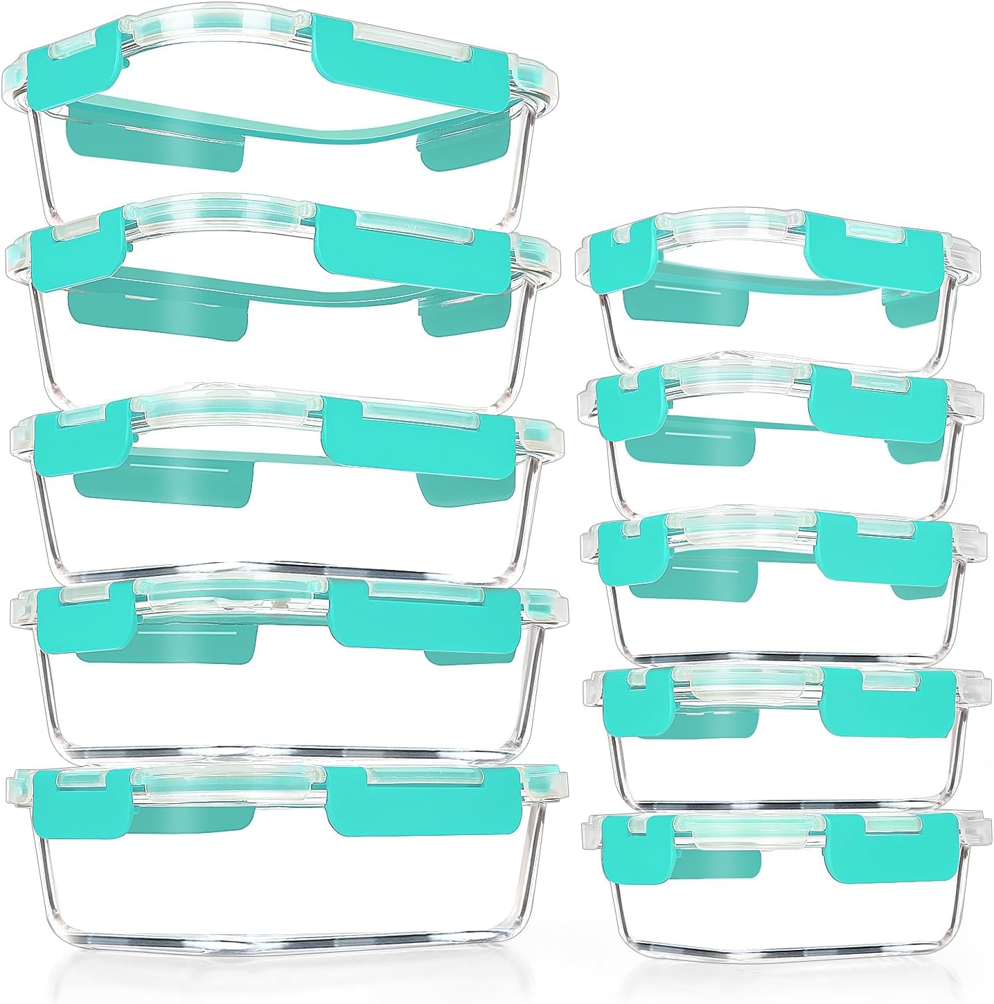 VERONES 10Pack Glass Meal Prep Containers, Airtight Glass Lunch Containers,Stackable Glass Food Storage Containers Set with Lids,Exclusive of BPA, for Microwave,Oven, Freezer&Dishwasher Friendly,Green