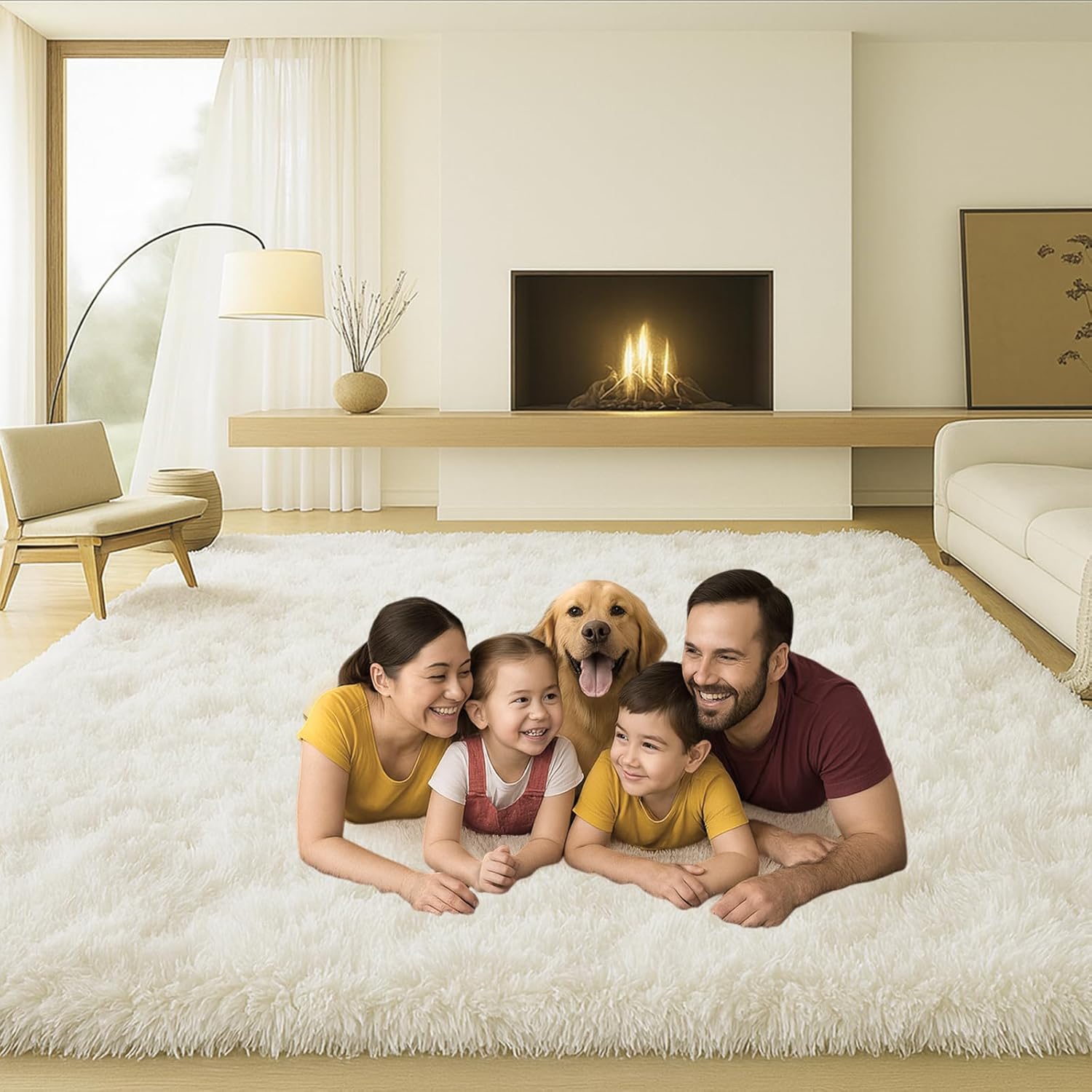 8x10 Area Rugs Living Room, Cream White Large Plush Fluffy Bedroom Carpet, Non-Slip Upgraded Indoor Thick Soft Rug, Modern Plush Carpet Suitable for Kids Home Decor Aesthetics Dorm. - Image 4