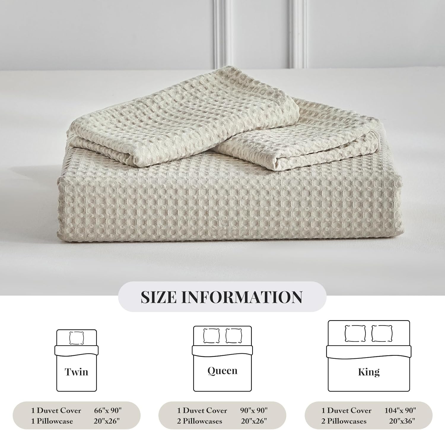 WARMDERN Waffle Weave Duvet Cover Queen Size, Khaki Textured Duvet Cover Set, Soft and Breathable Comforter Cover, 3 Pieces Microfiber Bedding Set for All Season(Khaki,Queen) - Image 6