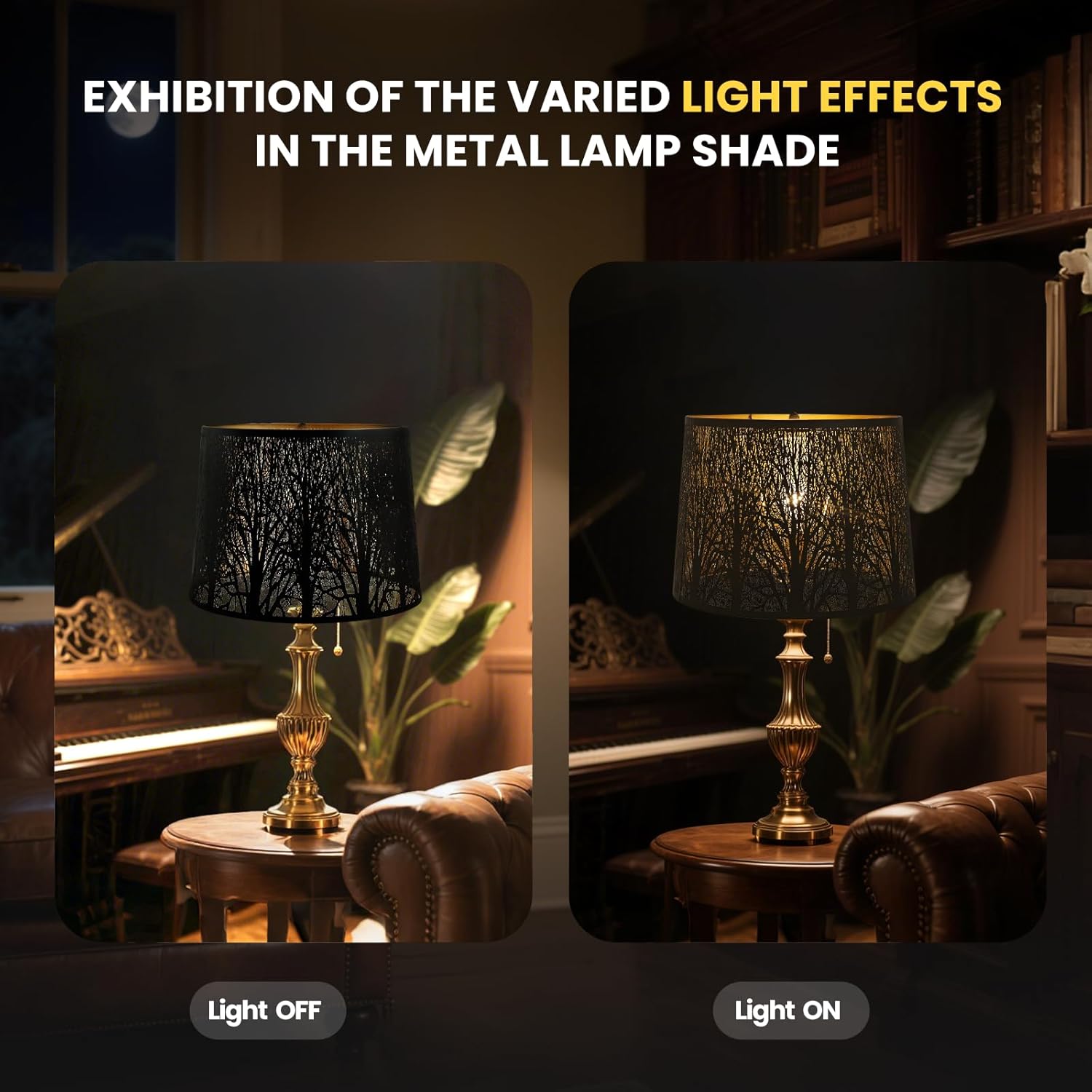 Alucset Drum Big Lampshades for Table Lamp and Floor Light, Metal Etching Process Large Lamp with Pattern of Trees,12x14x10 inch, Spider - Image 6