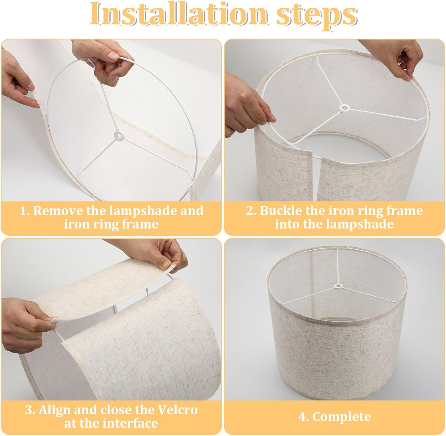 Drum Lamp Shades for Table Lamps, 13" Top X 13" Bottom X 10" High Large Lamp Shades Floor Lamps Shade Beige Modern Fabric Lampshade Spider, Harp Holders Included, Easy Assembly - Image 5