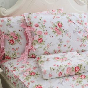 FADFAY Cotton Bed Sheets Set Rose Floral Bed Sheets 4-Piece Queen Size