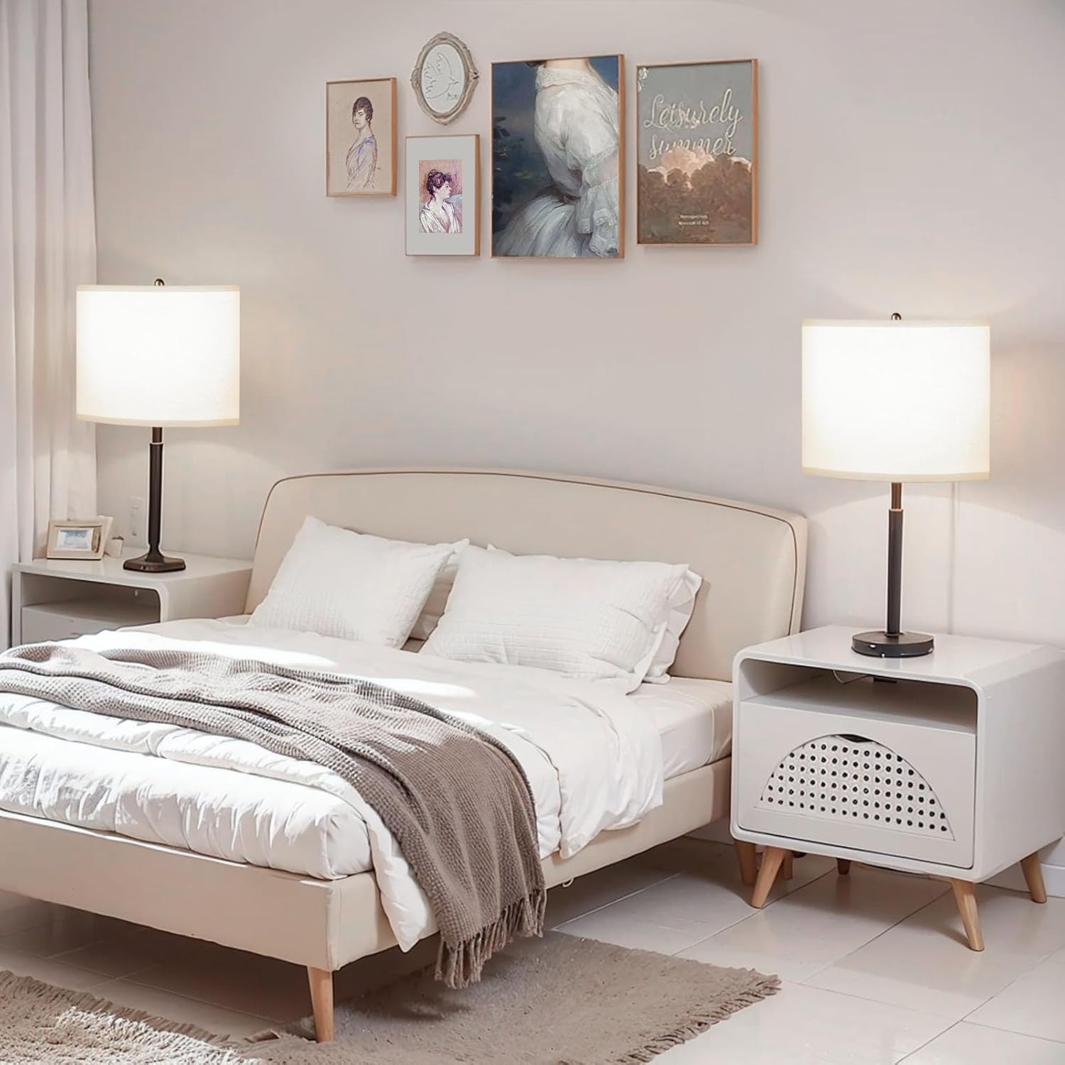 Lamp Shades Set of 2, 12"x12"x10" Large White Linen Drum Lampshade for Table Lamps Floor Lamp, Natural Linen Fabric Replacement Lamp Shade, Hand Crafted Medium Lampshade, Easy Assembly - Image 3