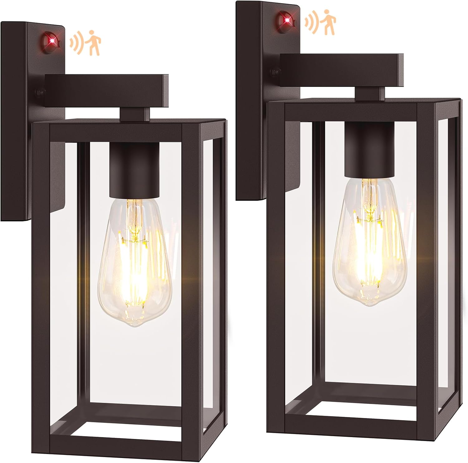 2-Pack Upgraded Motion Sensor Outdoor Wall Lights, 13” Dusk to Dawn Porch Lights Outdoor Wall Sconce Lanterns, 3 Lighting Modes Exterior Lighting Fixtures, Brown Outside Lights for House Patio Garage