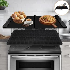 Stove Top Covers with Silicone Mat for Electric Stove,Stove Top Covers for Gas Burners,Folding Noodle Board Stove Cover,RV Stove Top Cover,Over Sink Cutting Board(30×22inch)-(Mat 28×20inch) Set-Black