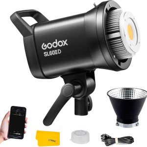 Godox SL60 SL60IID 70W LED Video Light, Cob Video Light Bowens Mount LED Studio Light, Support APP Control, CRI96+ TLCI97+, Daylight 5600K, 18600Lux@1m, Built-in 8 FX Effects, Dimmable Brightness