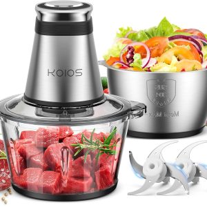 KOIOS Food Processor, 500W Electric Food Chopper with 2 Bowls (8 Cup+8 Cup) & 2 Bi-Level Blades&, Small Electric Grinder Meat Processor for Nuts, Meat, Onion, Garlic, Baby Food, Black
